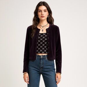 Vintage No Boundaries Whimsigoth Velvet Cardigan S Purple Floral Built-In Tank